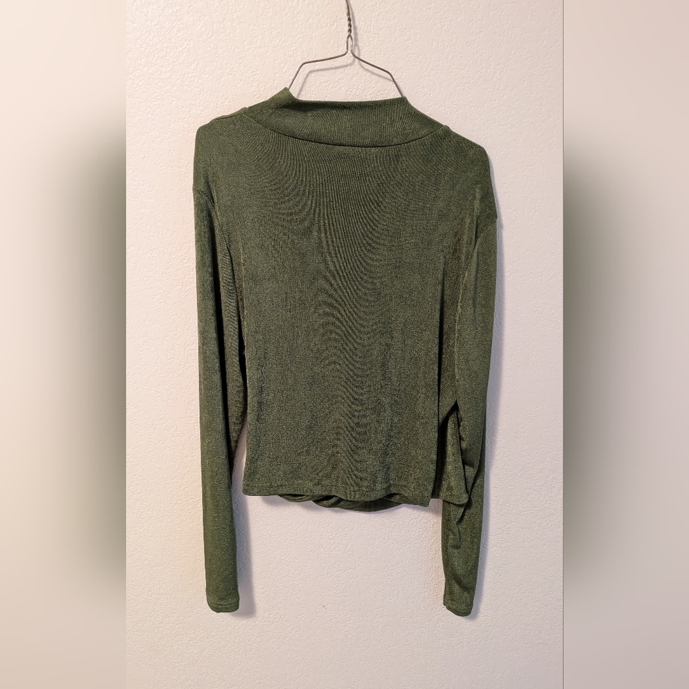 Cider Green Wrap Blouse with Mandarin Collar - Picture 2 of 3